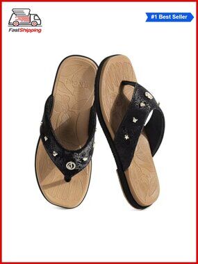 Studded Flip Flops Faux Leather Rubber Sole Flat Sandals